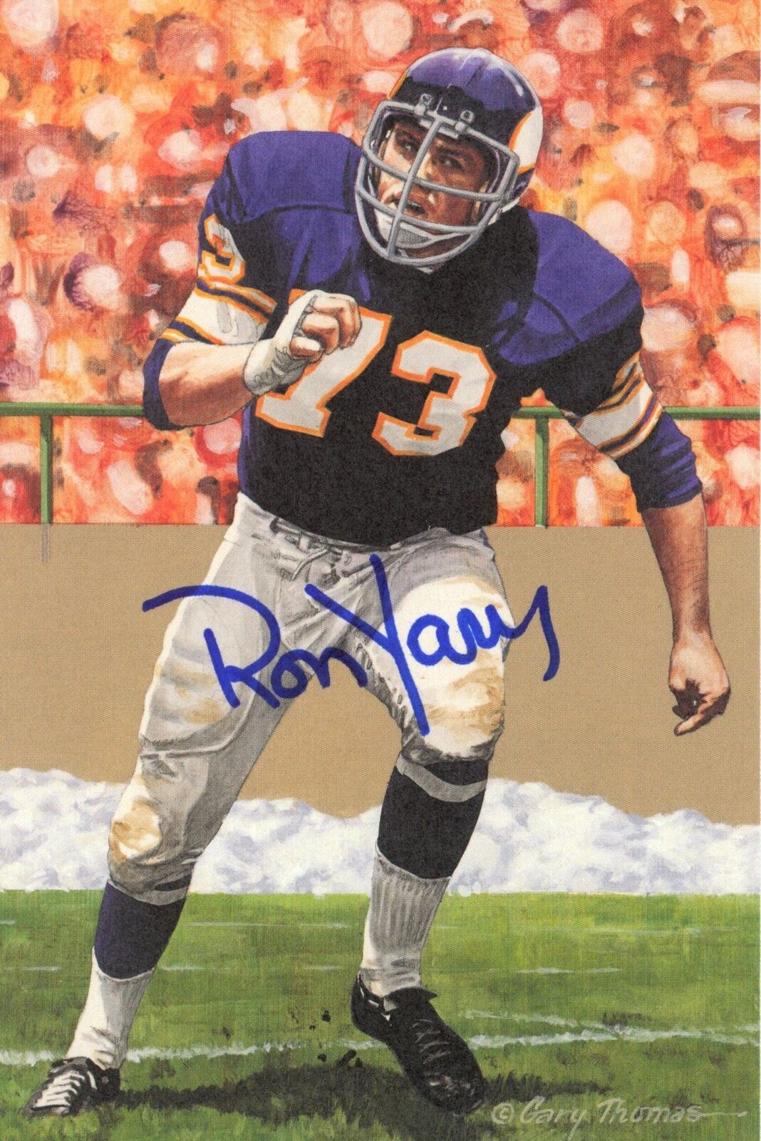 Ron Yary HOF Autographed Goal Line Art GLAC Postcard Vikings JSA