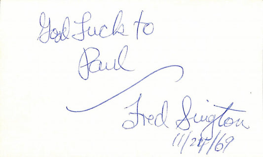 Fred Sington Alabama Crimson Tide CFHOF Signed 3x5 Index Card 189468