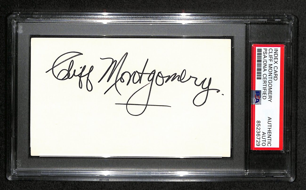 Cliff Montgomery CFB HOF Signed 3x5 Index Card Columbia PSA/DNA 189030
