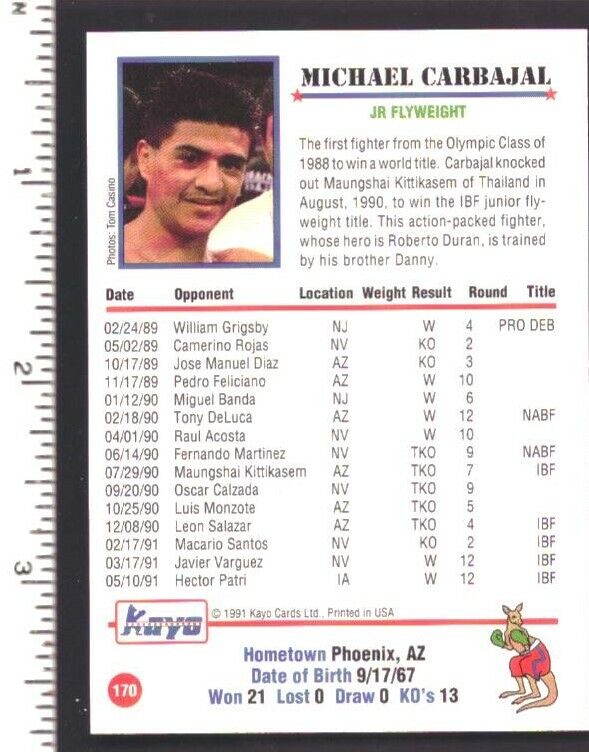 Michael Carbajal Boxer Signed/Autographed 1991 Kayo Trading Card #170 151867