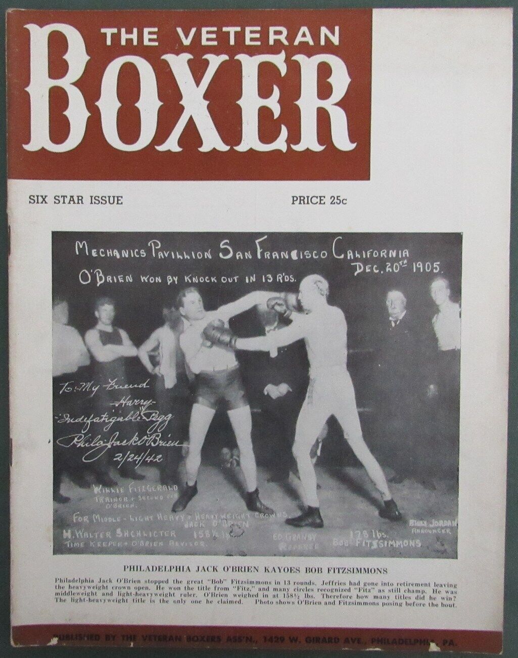 The Veteran Boxer Magazine Six Star Issue O'Brien/Fitzsimmons 167719