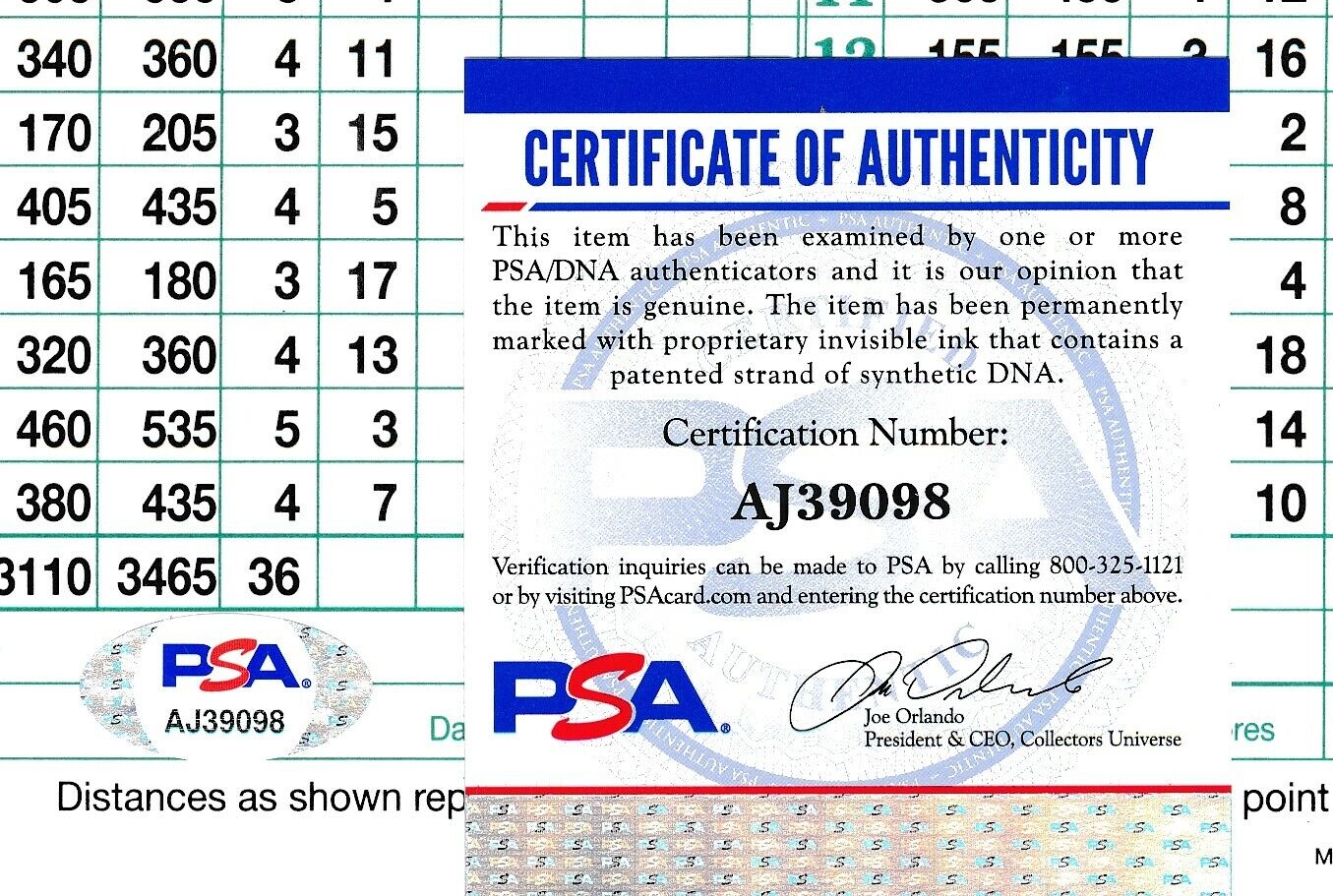 Jack Nicklaus Masters Signed/Autographed Augusta Score Card PSA/DNA 165475