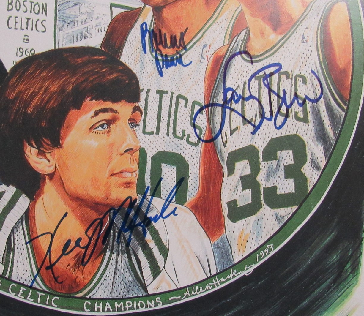 Bird/McHale/Parish/Auerbach Multi-Signed 24x20 Lithograph Celtics PSA/DNA 192393