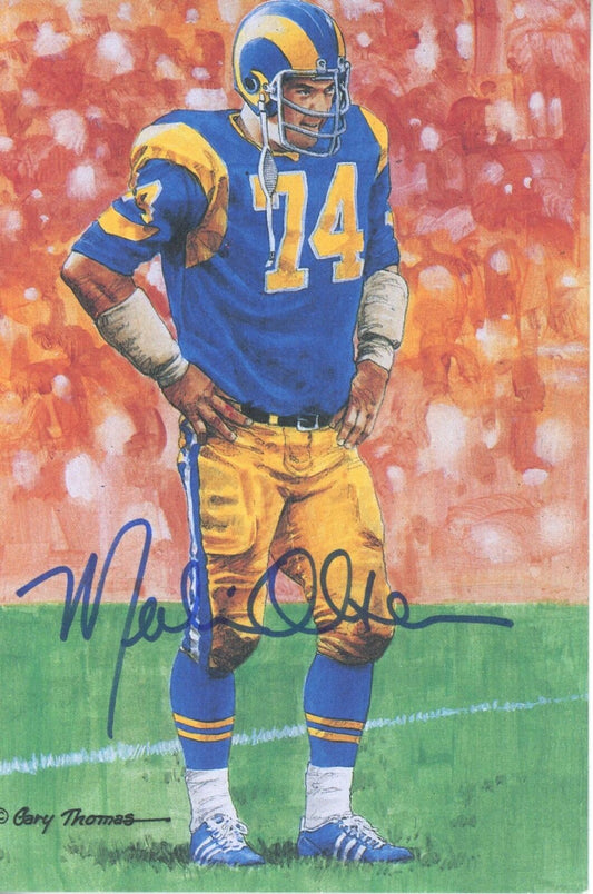 Merlin Olsen HOF Autographed Goal Line Art GLAC Postcard Rams JSA