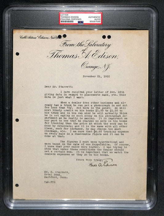 Thomas Edison AUTO/Signed Vintage 1922 TLS Letter PSA/DNA 183803