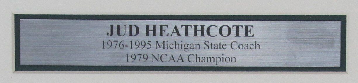 Jud Heathcote Autographed 3x5 Index Card w/ Photo Michigan State Framed PSA/DNA