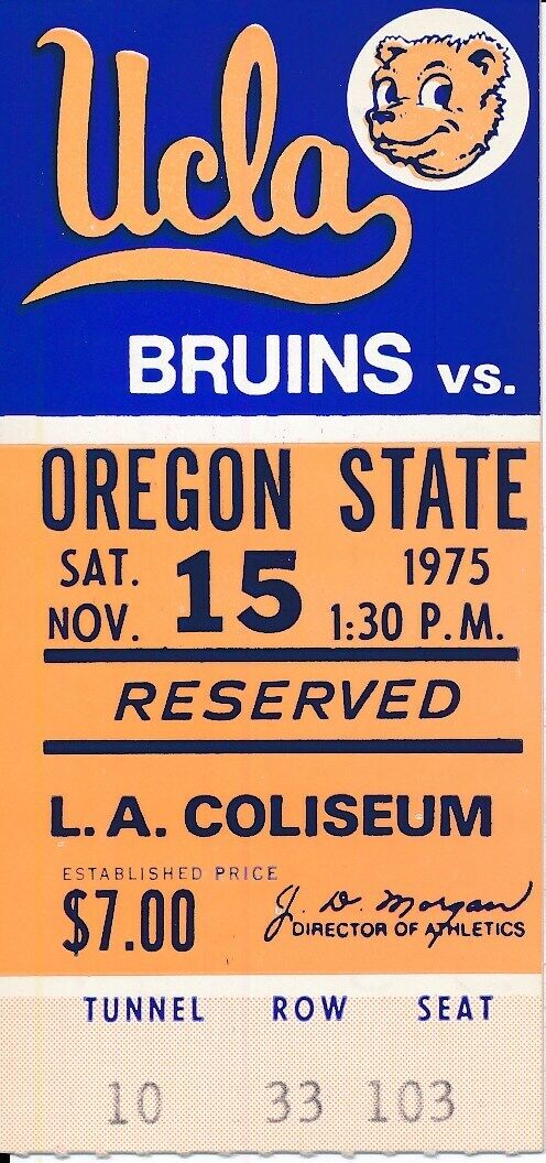 1975 UCLA Bruins vs. Oregon State Football Game Ticket Stub 148624