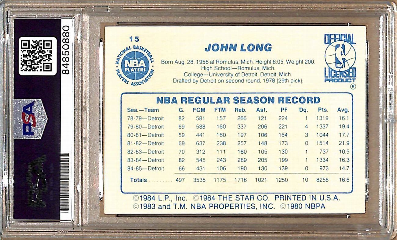 1985-86 Star Company #15 John Long Pistons Signed/Auto Card PSA/DNA 178957