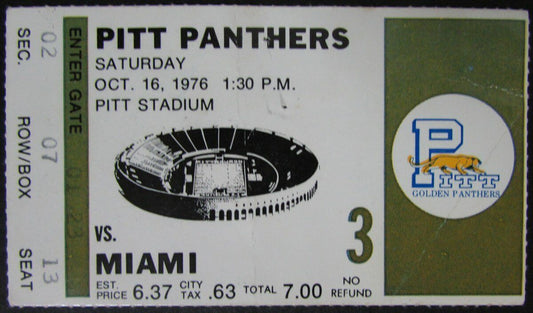 1976 Pitt Nat. Champs  vs. Miami Fla. Ticket Stub 10/16/76 @ Pitt Stadium 145443