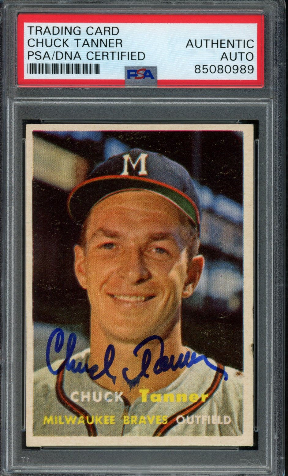 Chuck Tanner Signed 1957 Topps Trading Card #392 Braves PSA/DNA 183562