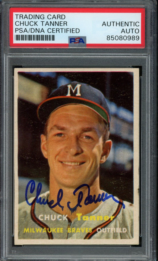 Chuck Tanner Signed 1957 Topps Trading Card #392 Braves PSA/DNA 183562