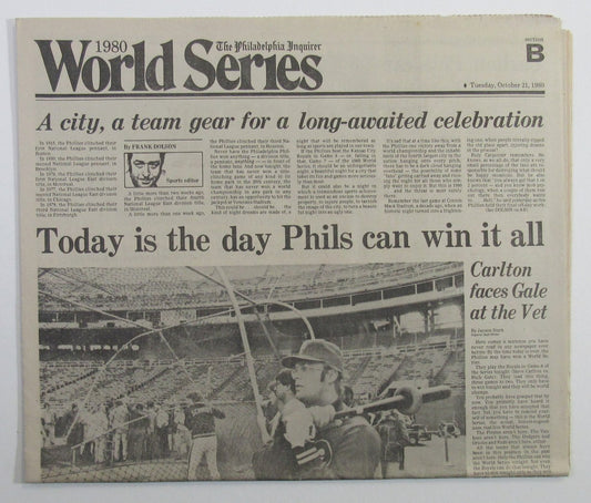 Philadelphia Inquirer Sports Section 10/21/80 World Series Game Six