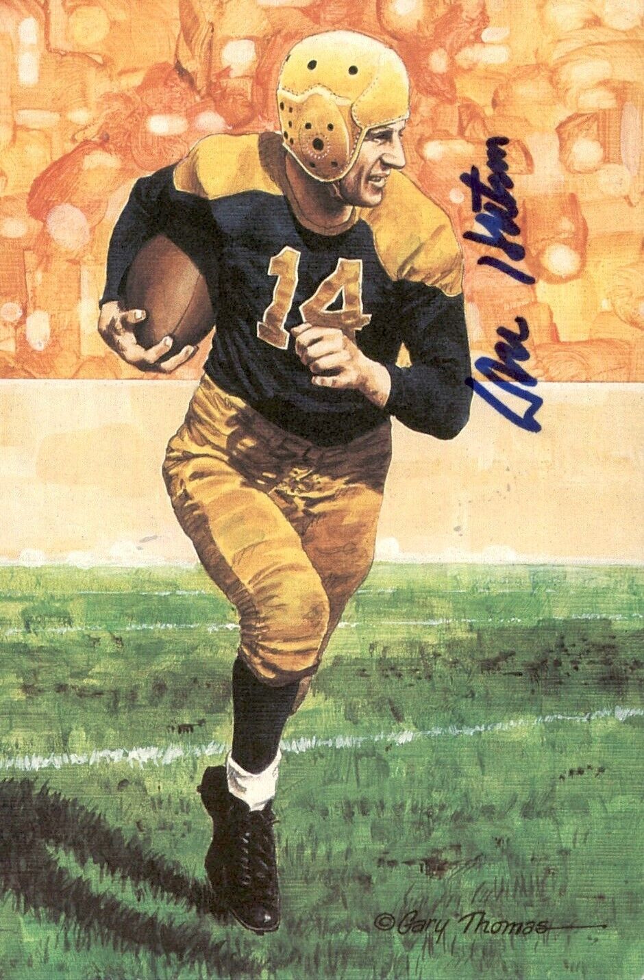 Don Hutson HOF Autographed Goal Line Art GLAC Postcard Packers JSA