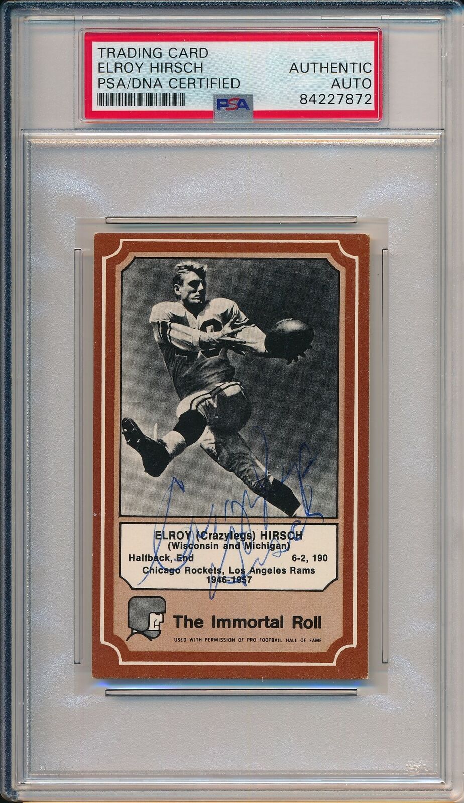 Elroy Hirsch HOF Rams 1974 Fleer Immortal  Roll Signed Card PSA/DNA 152846
