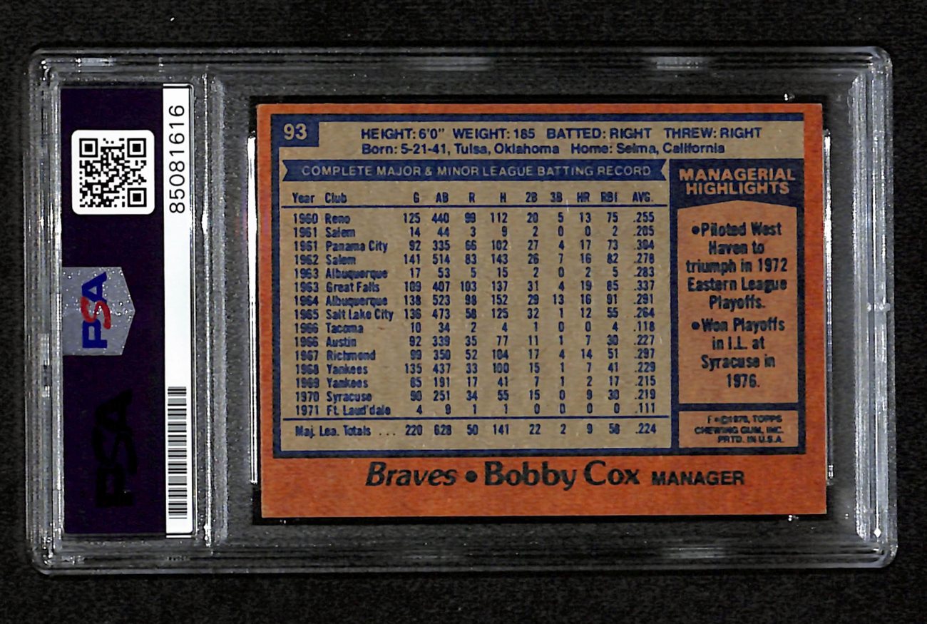 Bobby Cox HOF Signed 1972 Topps Card #93 Atlanta Braves PSA/DNA 184590