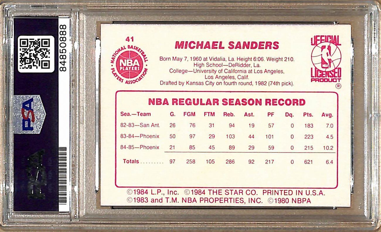 1985-86 Star Company #41 Mike Sanders Suns Signed/Auto Card PSA/DNA 178980