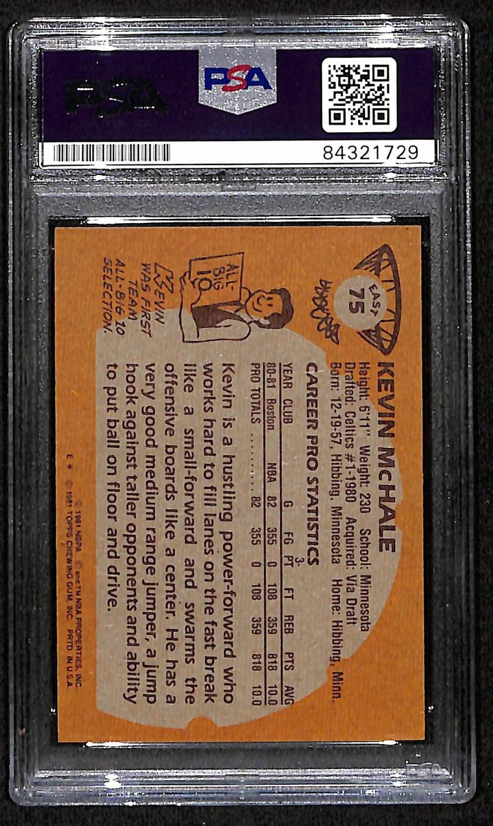 Kevin McHale HOF Celtics Signed 1981 Topps Rookie Card #75 PSA/DNA Auto193412