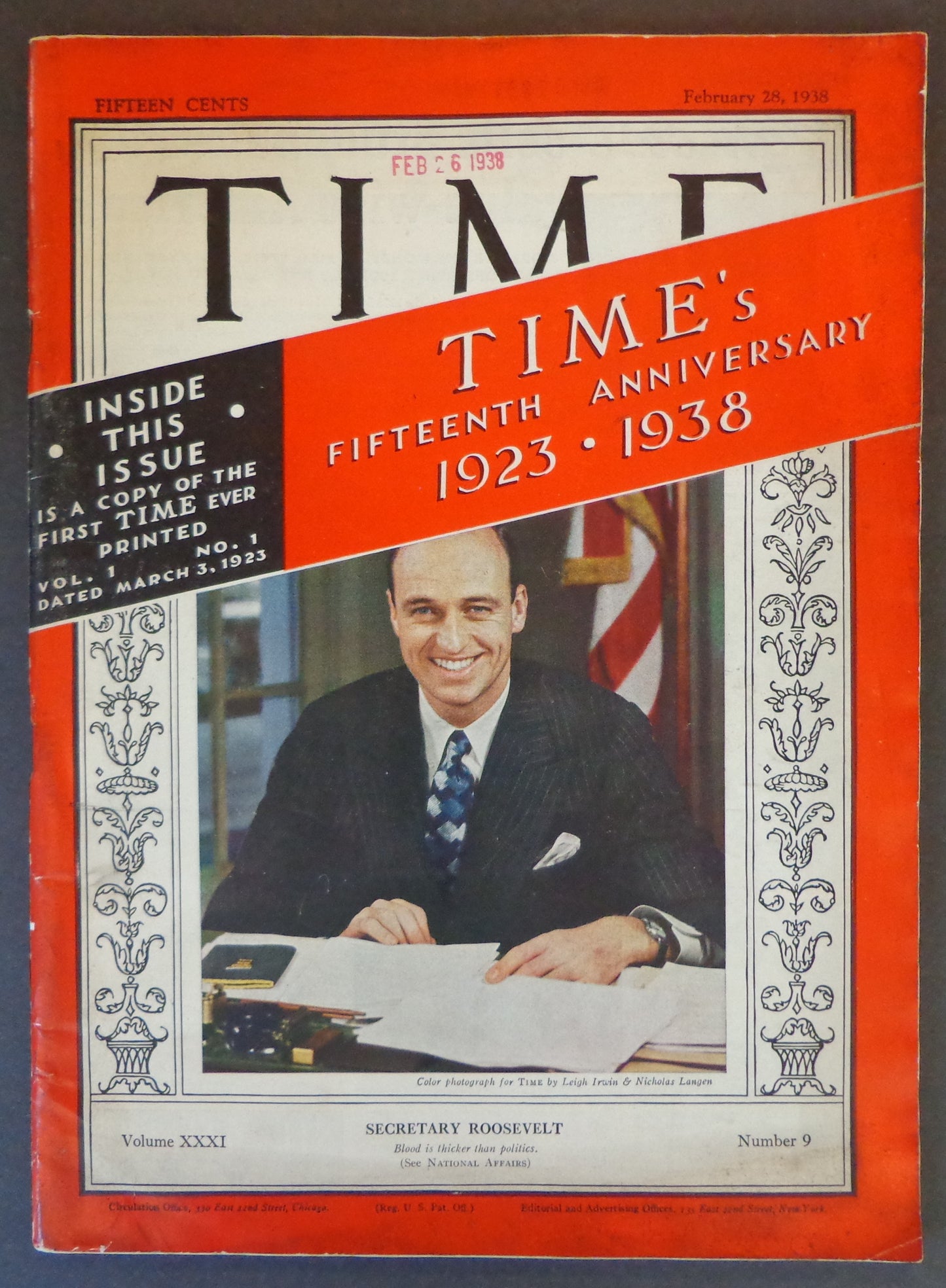 Time Magazine Vol XXXI No 9 February 28, 1938 Franklin Roosevelt 183500