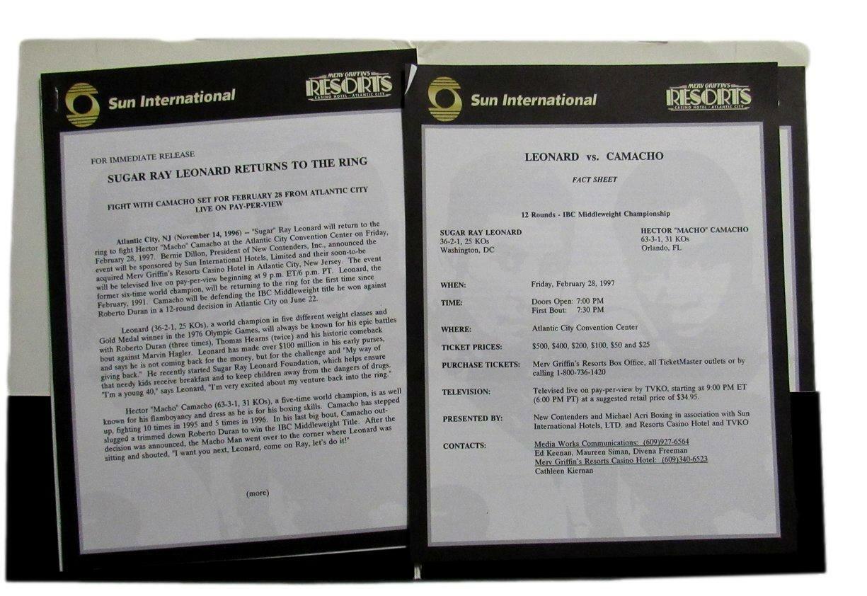 1997 World Middleweight Championship Leonard vs. Camacho Press Kit 167499