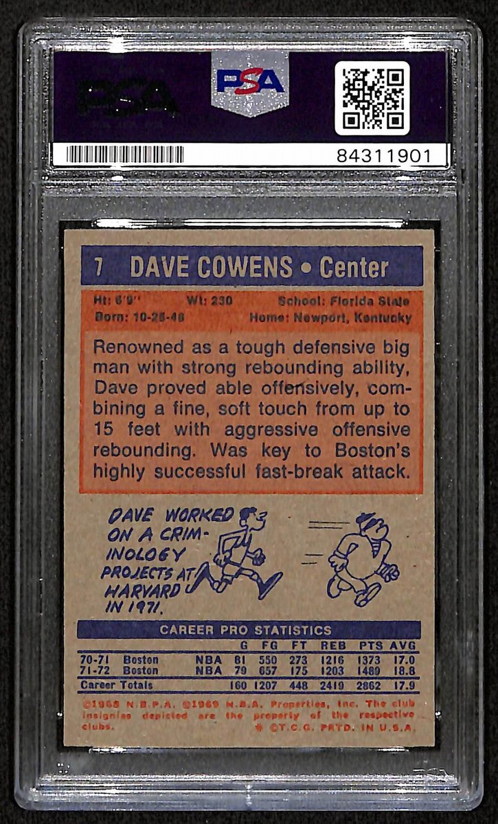 Dave Cowens HOF Boston Celtics Signed/Inscr 1972 Topps Card #7 PSA/DNA 193409