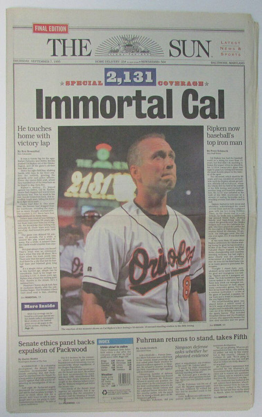 Cal Ripken Orioles Plays 2131 Consecutive Games 1995 Baltimore Sun 147857