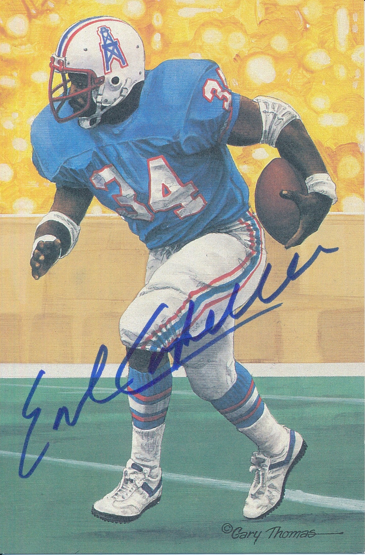 Earl Campbell HOF Oilers Signed 1991 GLAC/Goal Line Art Postcard PSA/DNA 186317