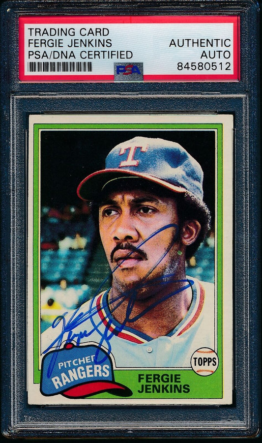 Fergie Jenkins HOF Signed/Auto 1981 TOPPS Card #158 Texas Rangers PSA/DNA