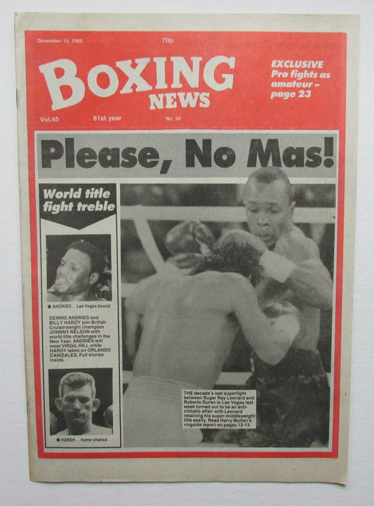 December 15, 1989 Boxing News Magazine Sugar Ray Leonard Roberto Duran