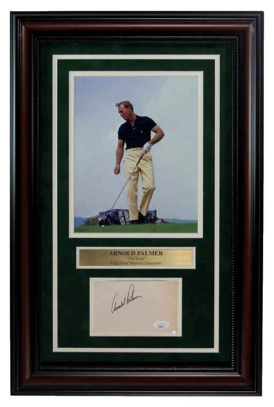 Arnold Palmer "The King" Signed Index Card with 8x10 Photo Framed JSA 190790