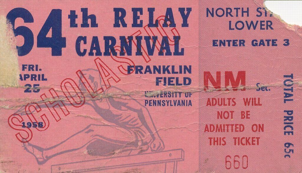 1958 Penn Relays Carnival Ticket Stub Track & Field 144056