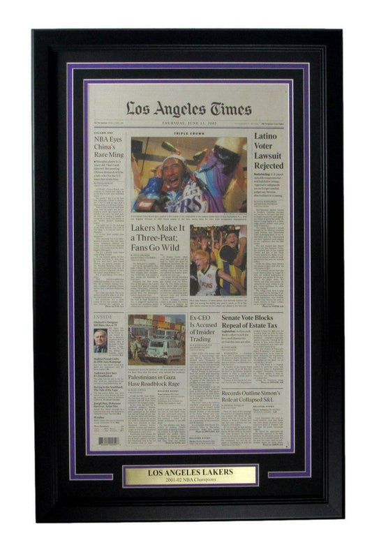 LA Lakers 2001-02 NBA Champs Los Angeles Times Newspaper Framed 166334