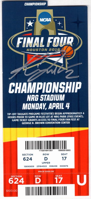 2016 Kris Jenkins Signed NCAA Final Four Basketball Championship  Full Ticket