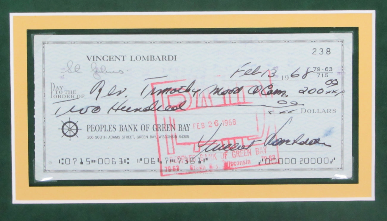 Vince Lombardi Packers Photo Collage w/Signed Check Framed Beckett 147198