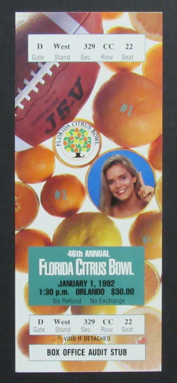 1992 Florida Citrus Bowl Football Game Full Ticket Clemson vs. California