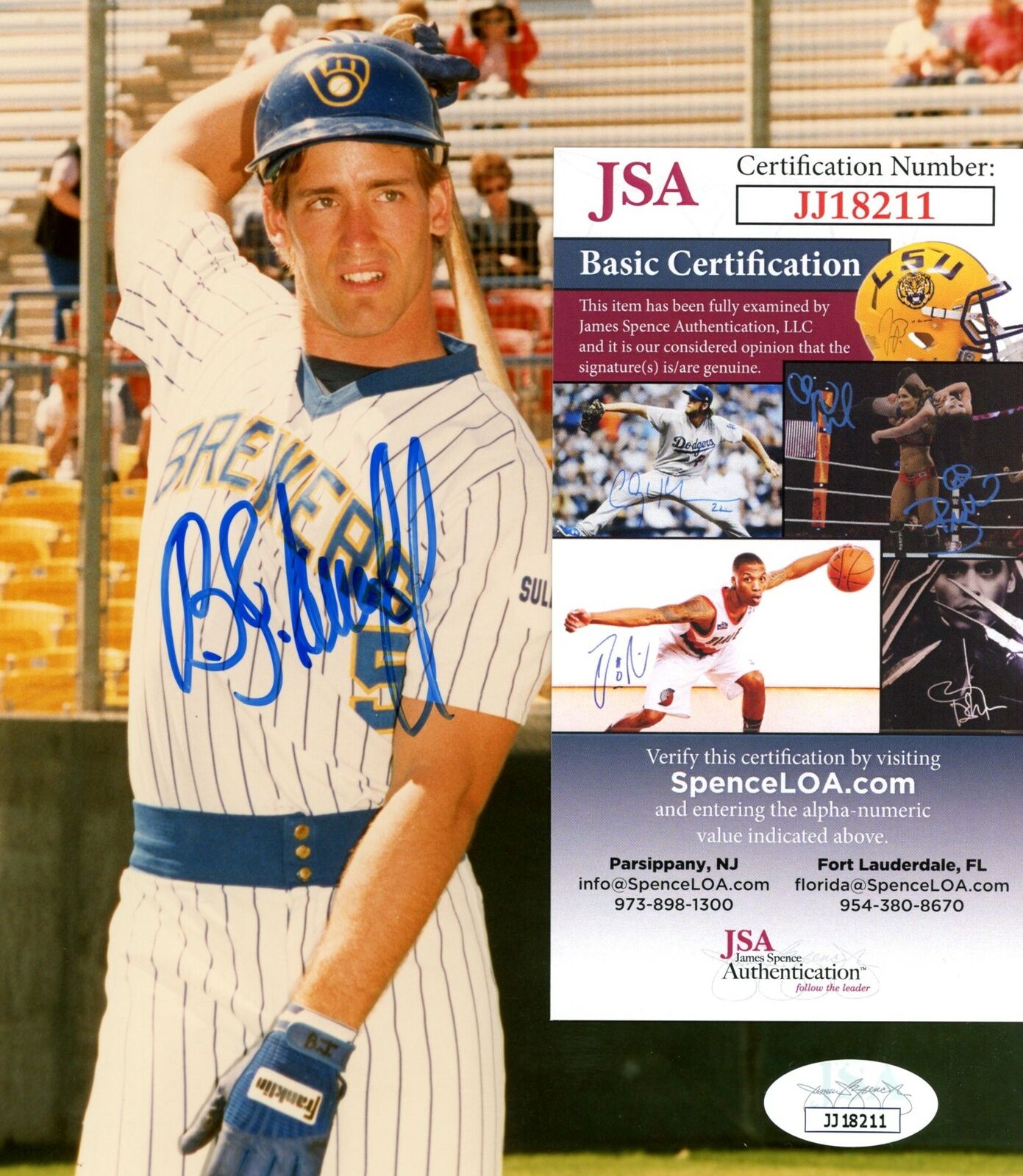 BJ Surhoff Brewers Signed/Autographed 8x10 Photo JSA 154490