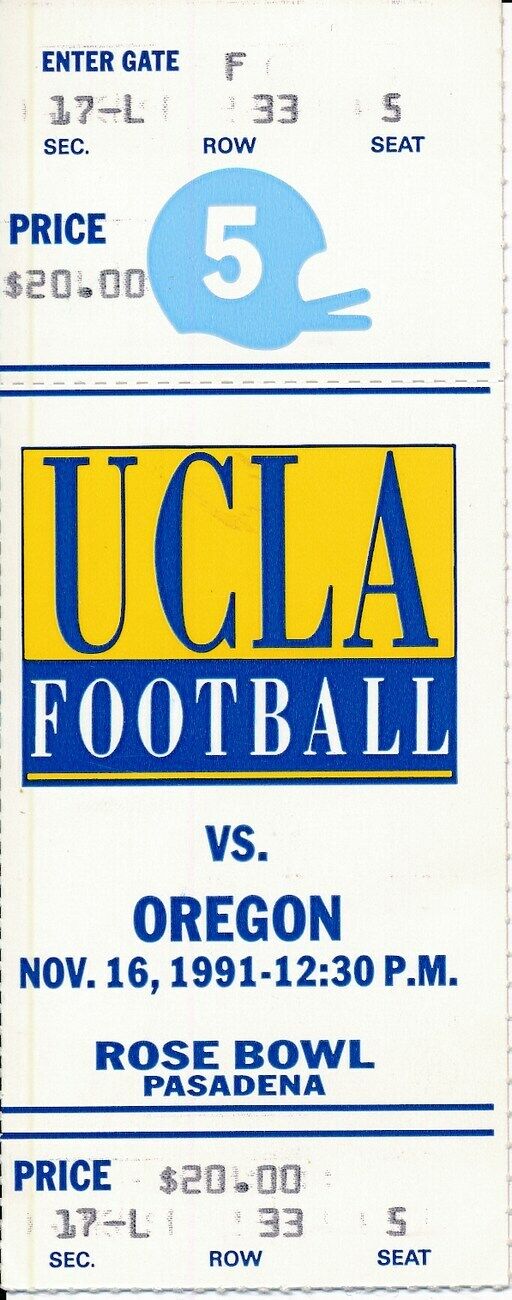 1991 UCLA Bruins vs. University of Oregon Football Game Full Ticket 148681