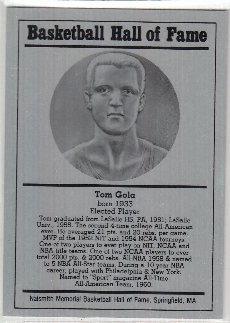 1986-2002 Basketball Hall of Fame Metallic TOM GOLA Series 12 128864