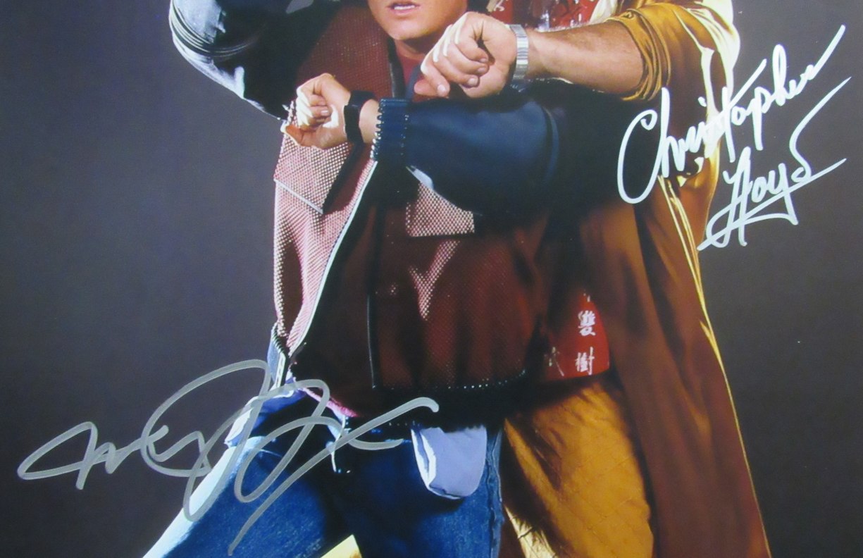 Michael J Fox/Christopher Lloyd Sign/Auto 16x20 Photo Back to Future JSA 174004