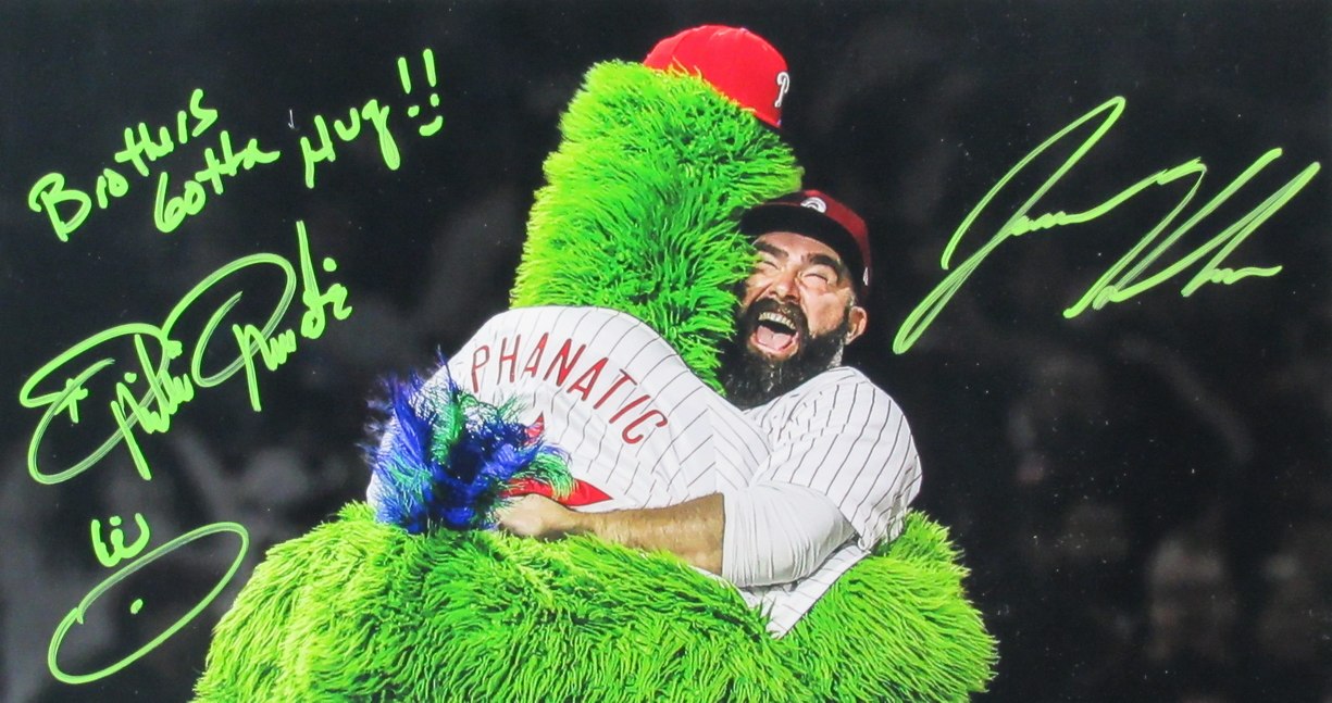 Jason Kelce/Phillies Phanatic Dual-Signed/Insc 16x20 Photo Framed PSA/DNA 190111