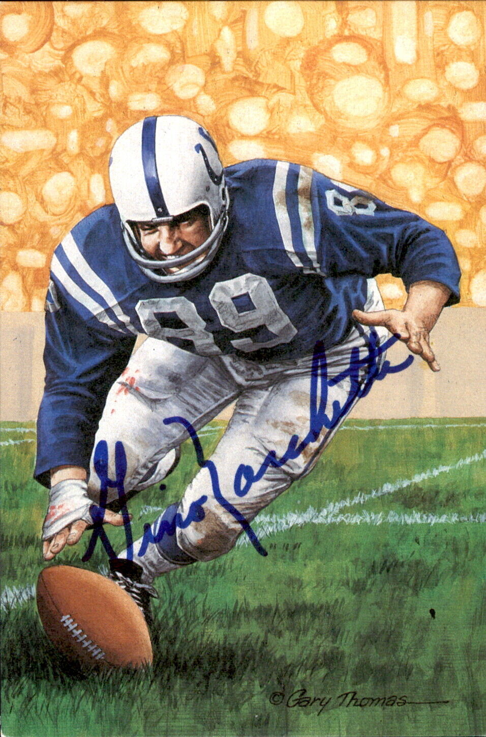 Gino Marchetti HOF Autographed Goal Line Art GLAC Postcard Baltimore Colts JSA