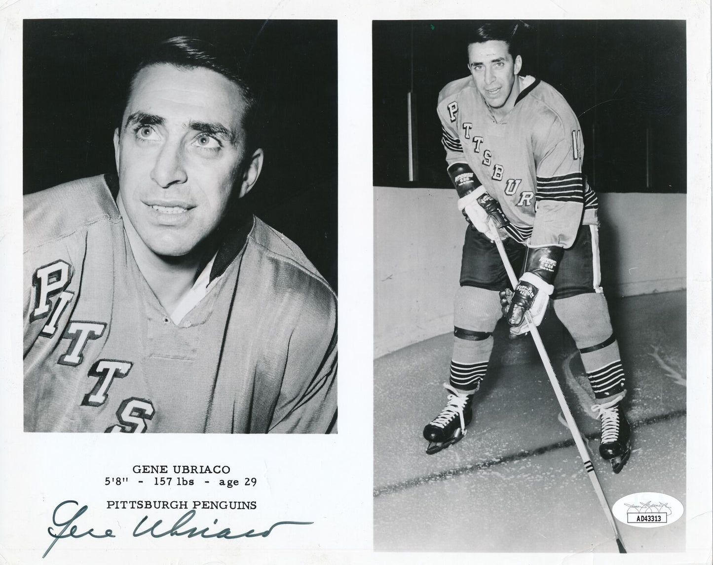 Gene Ubriaco Autographed 8x10 Photo 1967 Pittsburgh Penguins JSA