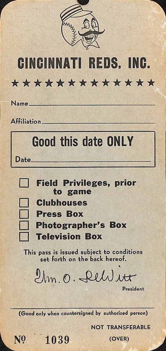 1960's Cincinnati Reds Crosley Field Press/Media Pass 189477