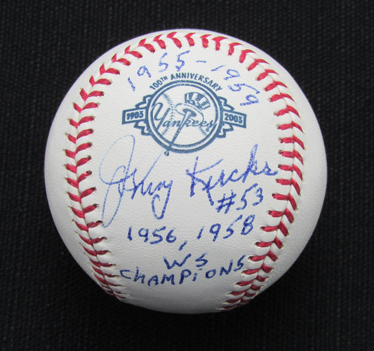 Johnny Kucks Signed/Auto Yankees 100th OML Baseball JSA Inscr  186847