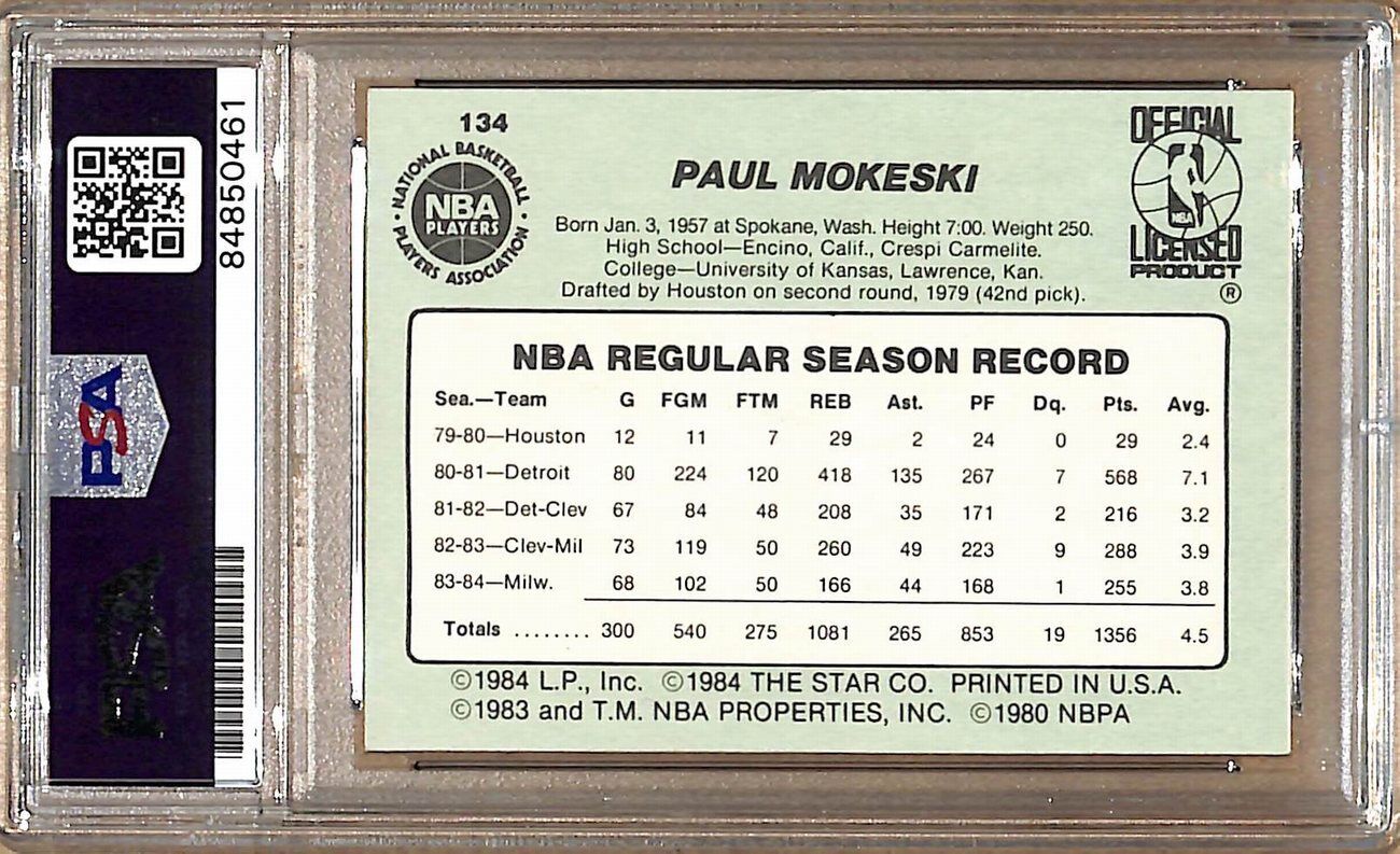 1984-85 Star Company #134 Paul Mokeski Bucks Signed/Auto Card PSA/DNA 178997