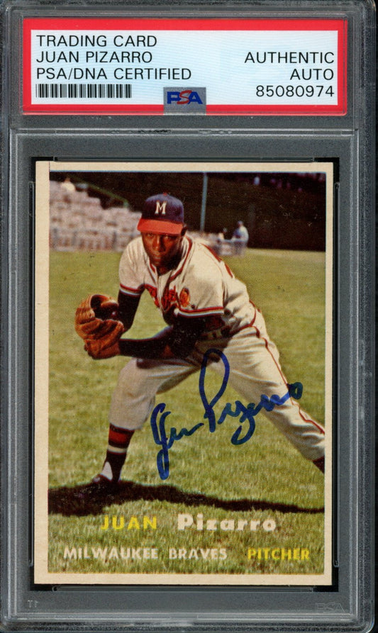 Juan Pizarro Signed 1957 Topps Card #383 Milwaukee Braves PSA/DNA 184154