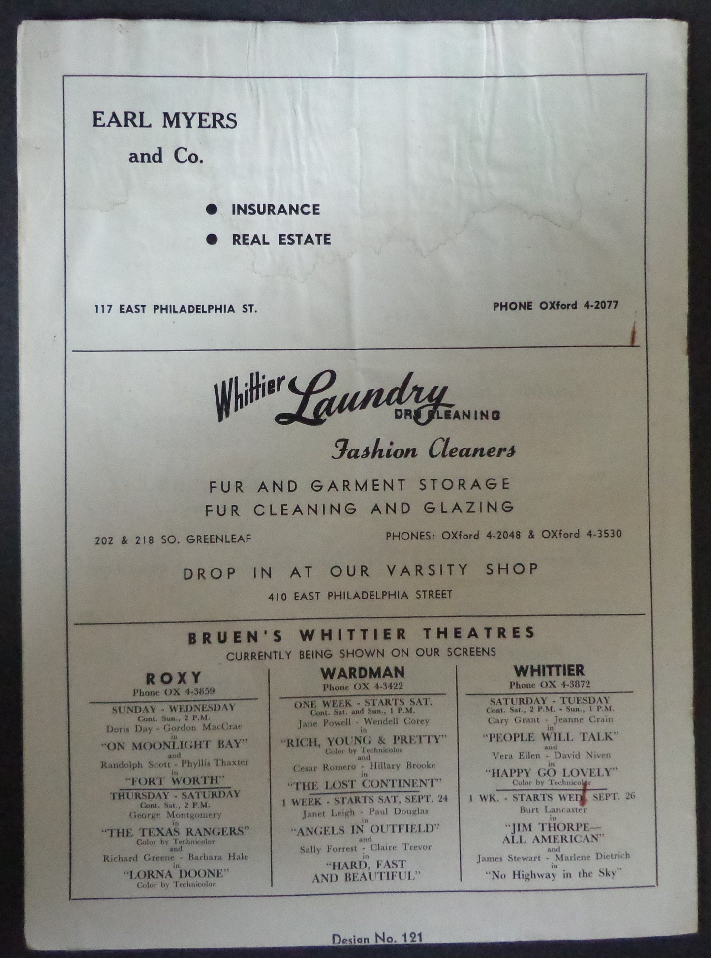 September 22, 1951 Whittier vs. Submarine Force Football Game Program 190059