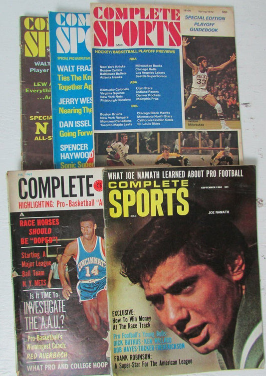 Lot of 5 Complete Sports Magazines '62-'72 Namath/Big O/Jabbar Covers 146655