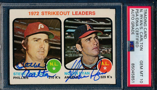 Nolan Ryan/Steve Carlton Dual-Autographed 1973 TOPPS Card #67 PSA GEM MINT 10