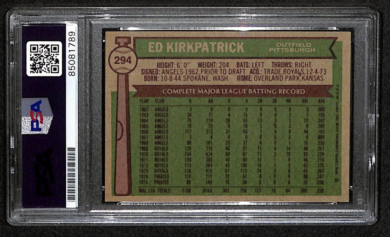 Ed Kirkpatrick Signed 1976 Topps Card #294 Pittsburgh Pirates PSA/DNA 184491