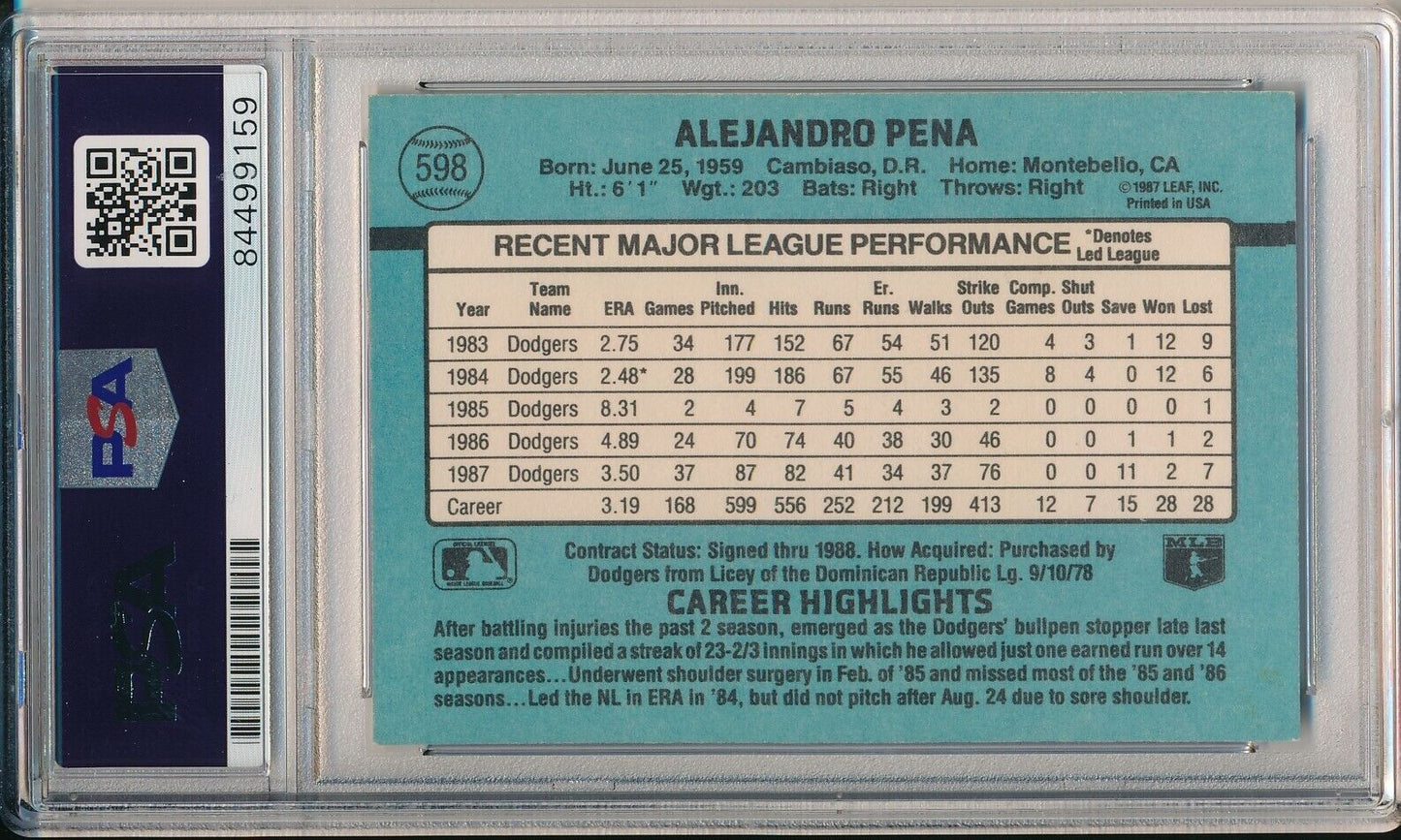 Alejandro Pena LA Dodgers Signed/Auto 1988 Donruss Card #598 PSA/DNA 166113